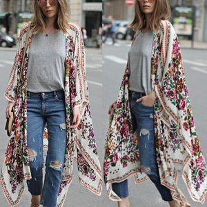 Floral Print Shawl Kimono Cardigan or Cover up